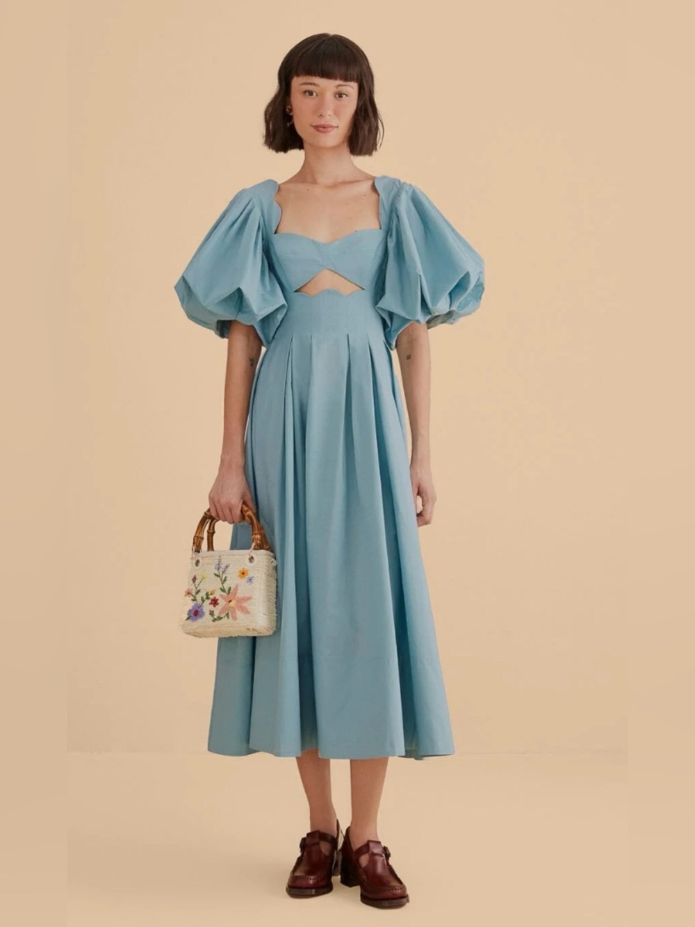 Grey Blue Cut Out Midi Dress by Farm Rio